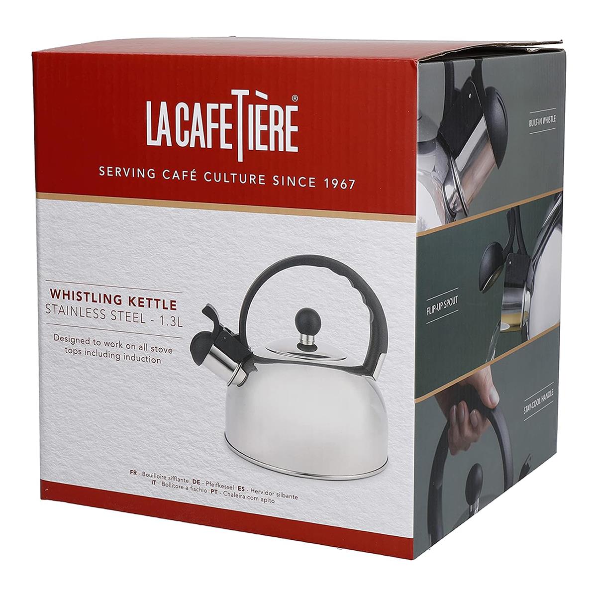 La Cafetiere Stainless Steel Whistling Stovetop Kettle 1.3L, Induction And Gas Hob, Silver - Image 5