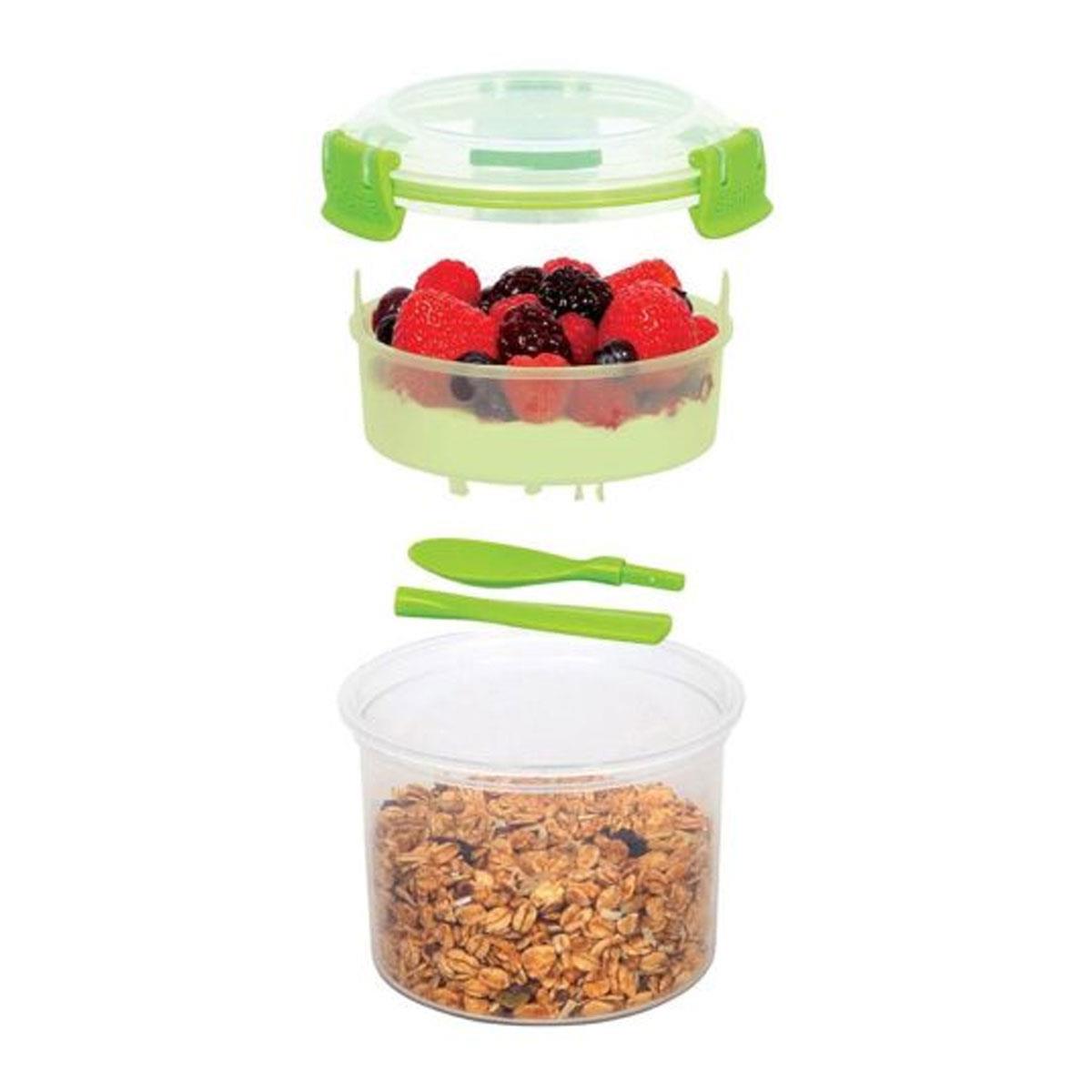 Sistema Breakfast To Go Food Container 530ml with Removable Tray & Clip-On Spoon Assorted Colours - Image 2