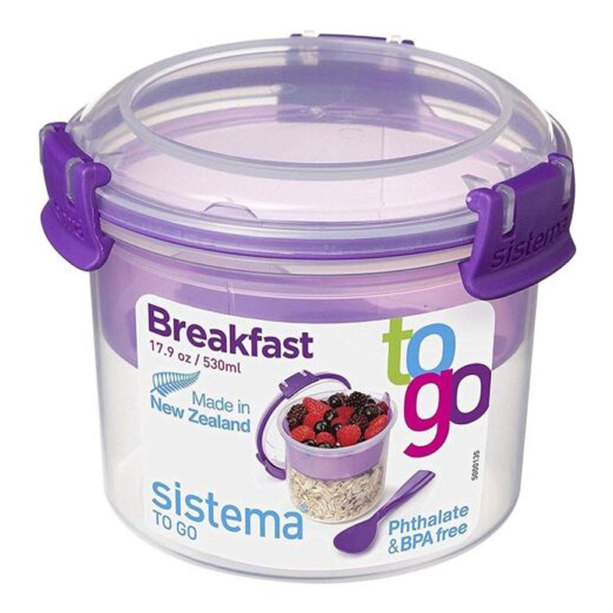 Sistema Breakfast To Go Food Container 530ml with Removable Tray & Clip-On Spoon Assorted Colours - Image 3