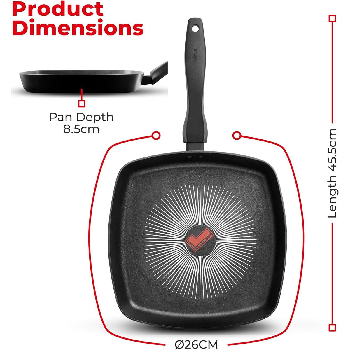 Tower SmartStart Gourmet 26cm Aluminium Grill Pan Aeroglide Non-Stick Induction Compatible Oven Safe Black - Image 2