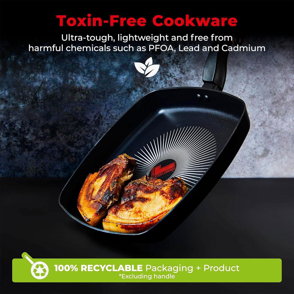 Tower SmartStart Gourmet 26cm Aluminium Grill Pan Aeroglide Non-Stick Induction Compatible Oven Safe Black - Image 6