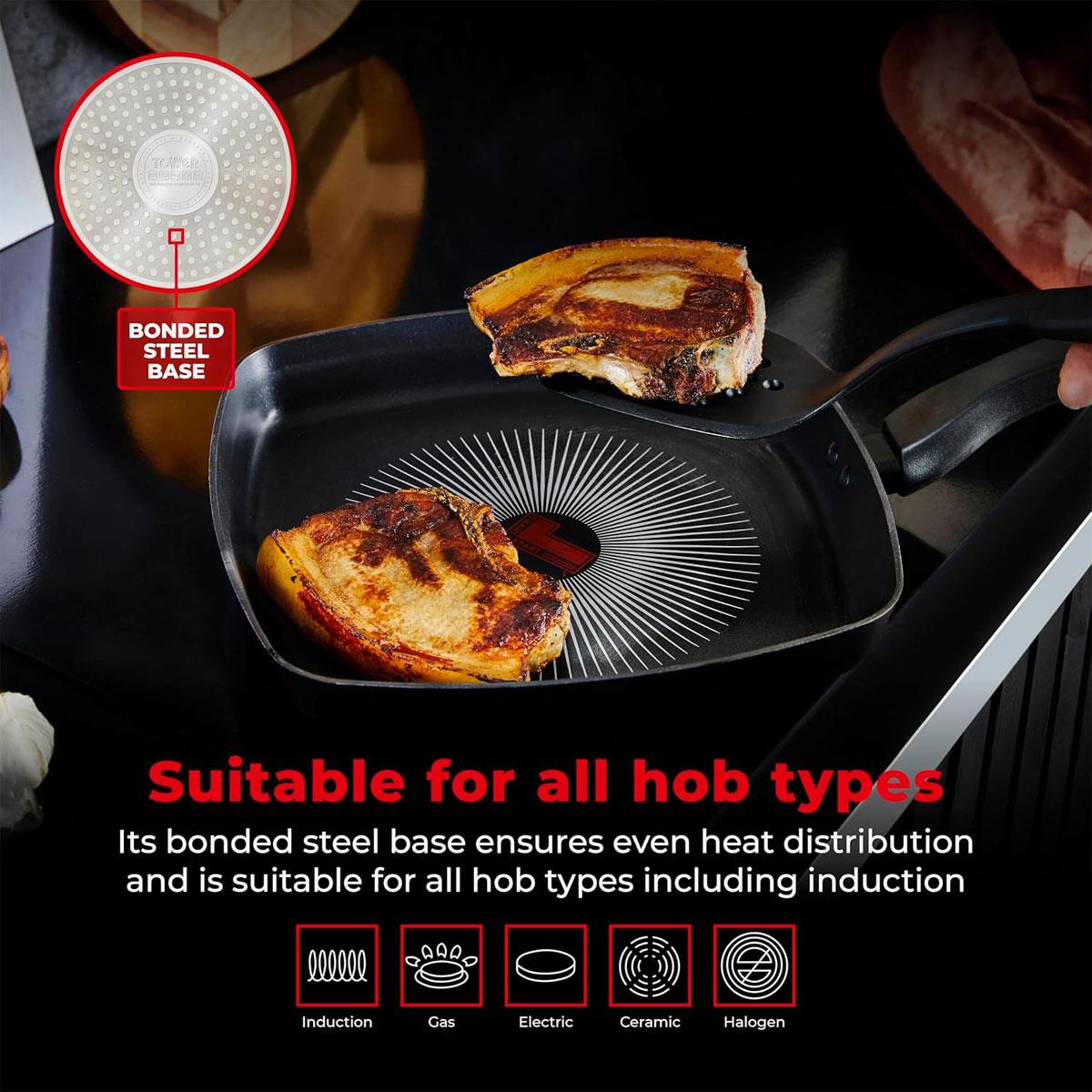 Tower SmartStart Gourmet 26cm Aluminium Grill Pan Aeroglide Non-Stick Induction Compatible Oven Safe Black - Image 7