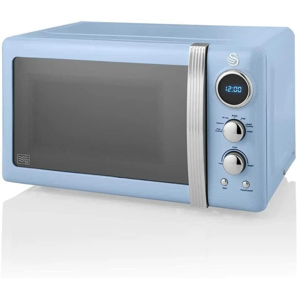 Swan Retro Digital Microwave 20L 800W 5 Power Levels Defrost 12 Auto Cook LED Display Blue