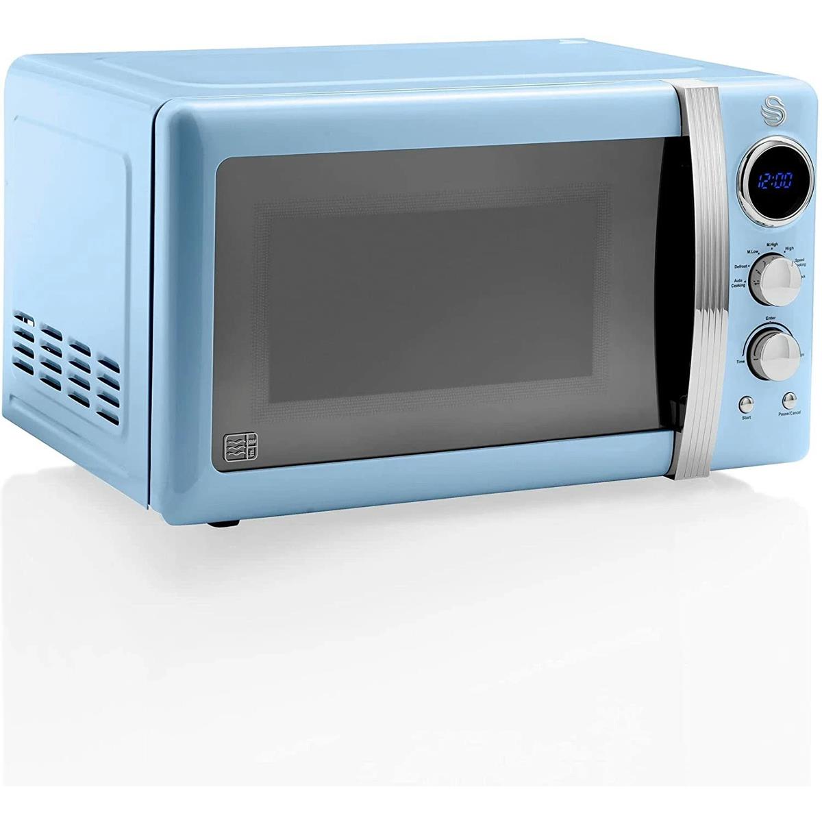 Swan Retro Digital Microwave 20L 800W 5 Power Levels Defrost 12 Auto Cook LED Display Blue - Image 2