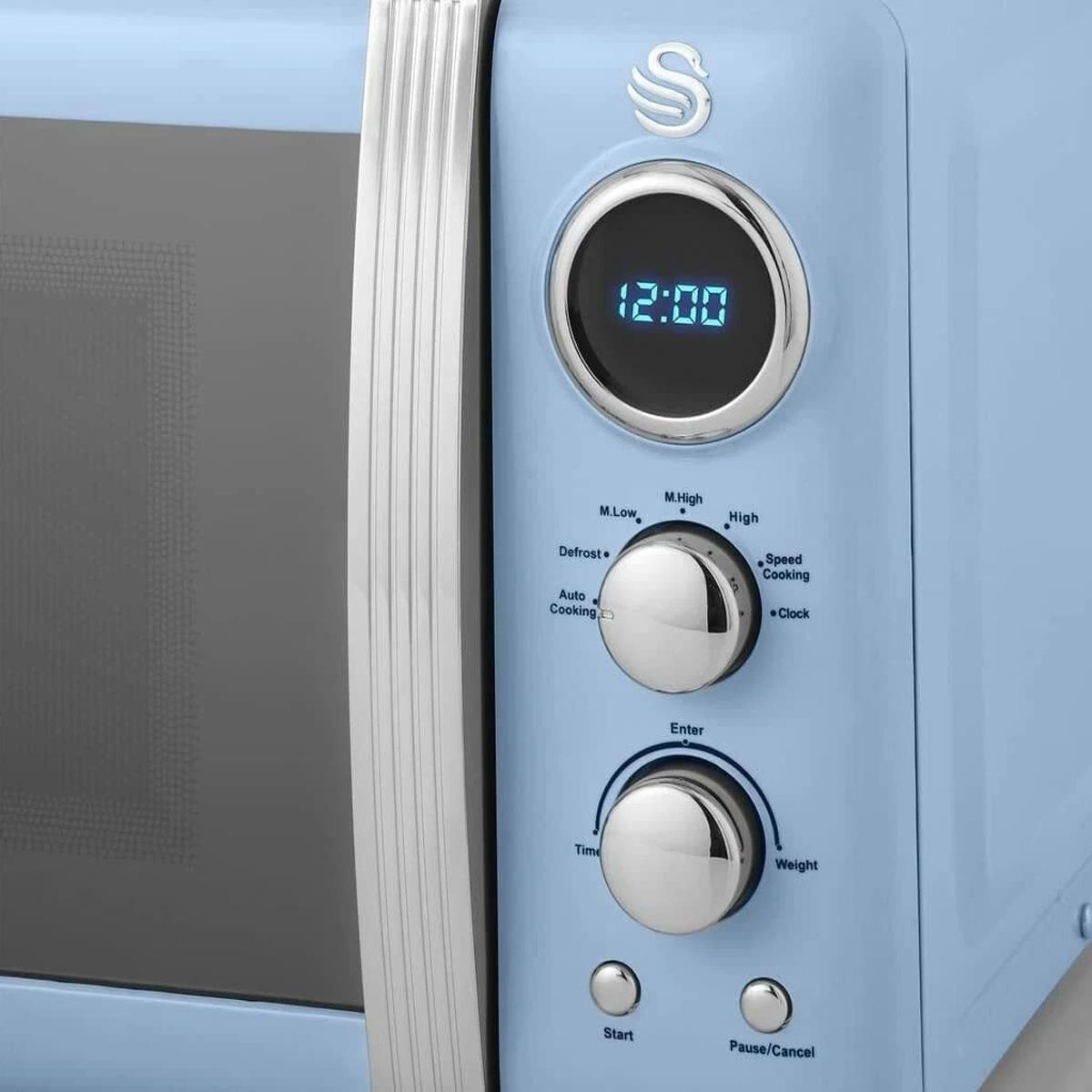 Swan Retro Digital Microwave 20L 800W 5 Power Levels Defrost 12 Auto Cook LED Display Blue - Image 3