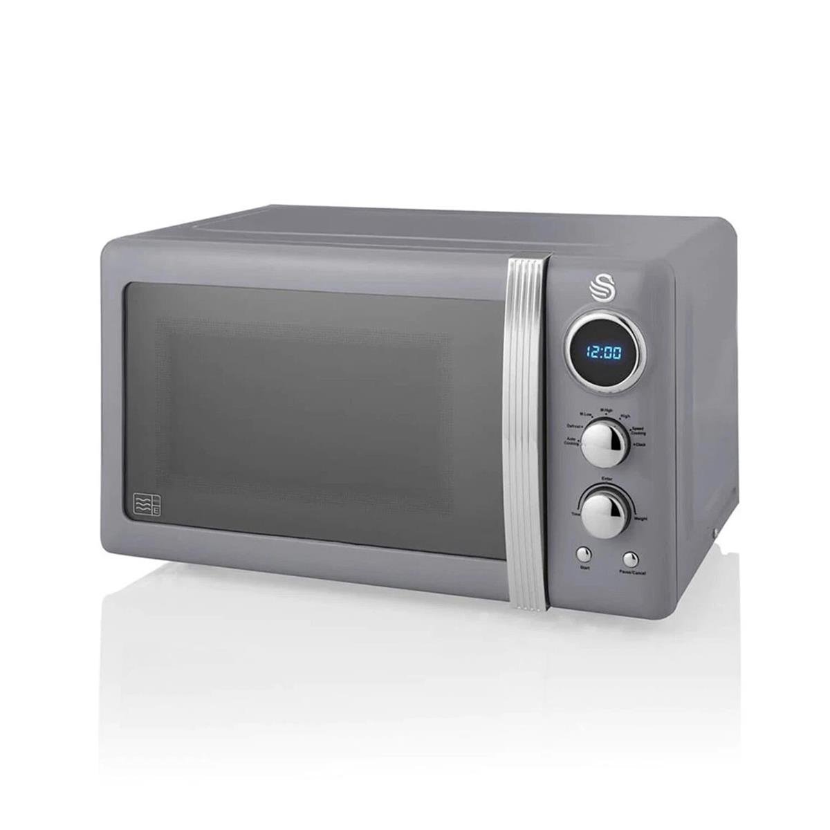 Swan Retro Digital Microwave 20L 800W 5 Power Levels Defrost 270mm Glass Turntable Grey