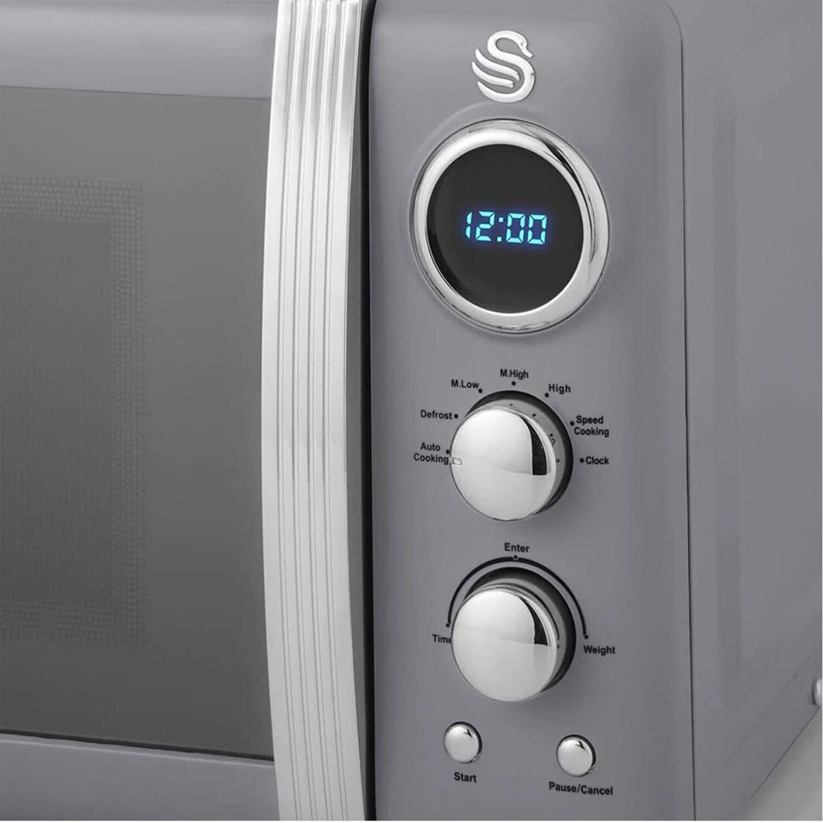 Swan Retro Digital Microwave 20L 800W 5 Power Levels Defrost 270mm Glass Turntable Grey - Image 2