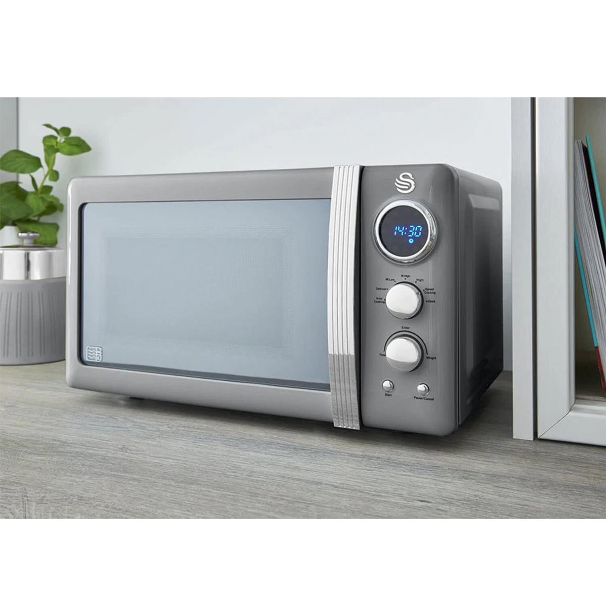 Swan Retro Digital Microwave 20L 800W 5 Power Levels Defrost 270mm Glass Turntable Grey - Image 5