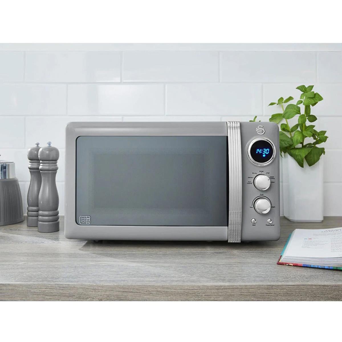 Swan Retro Digital Microwave 20L 800W 5 Power Levels Defrost 270mm Glass Turntable Grey - Image 6
