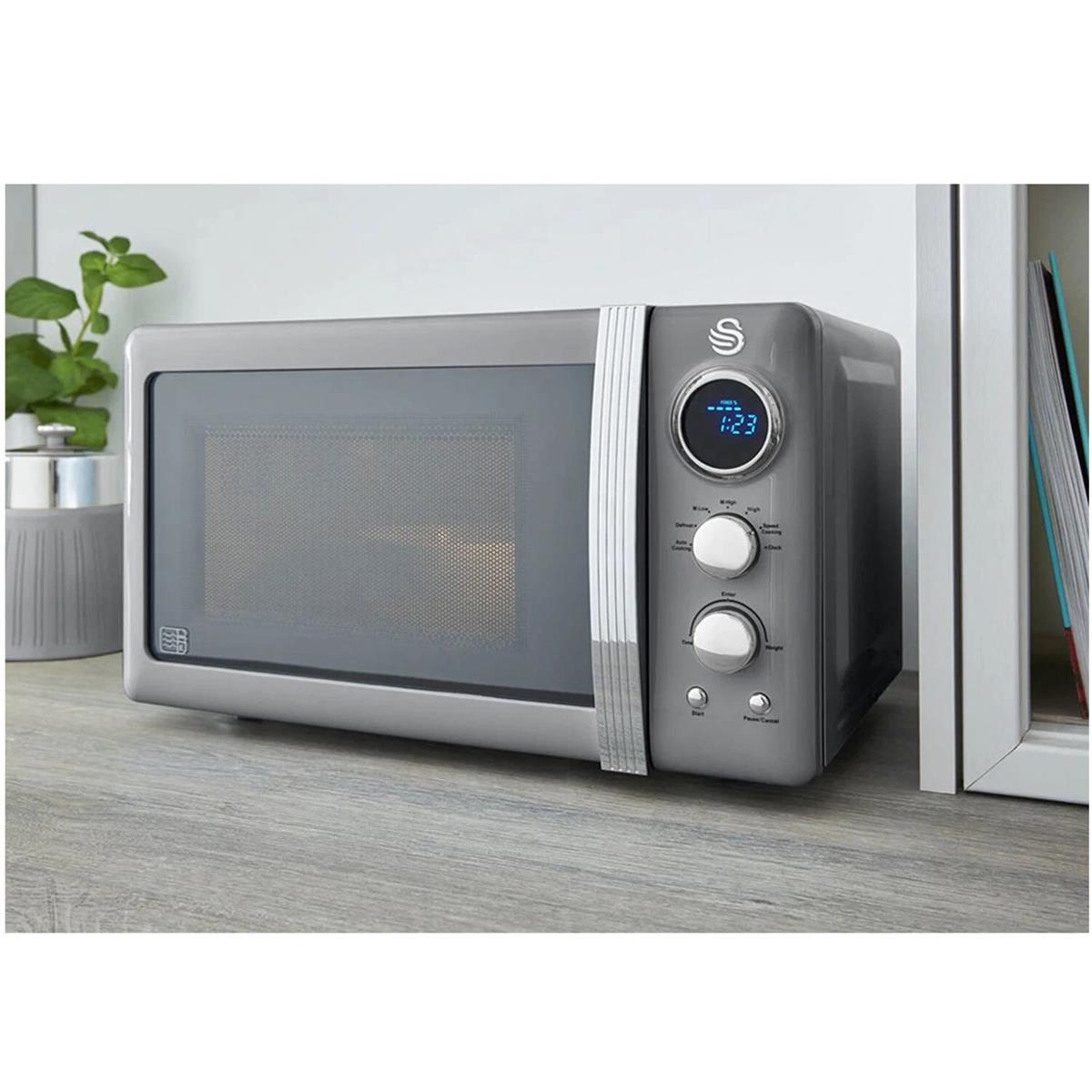 Swan Retro Digital Microwave 20L 800W 5 Power Levels Defrost 270mm Glass Turntable Grey - Image 7
