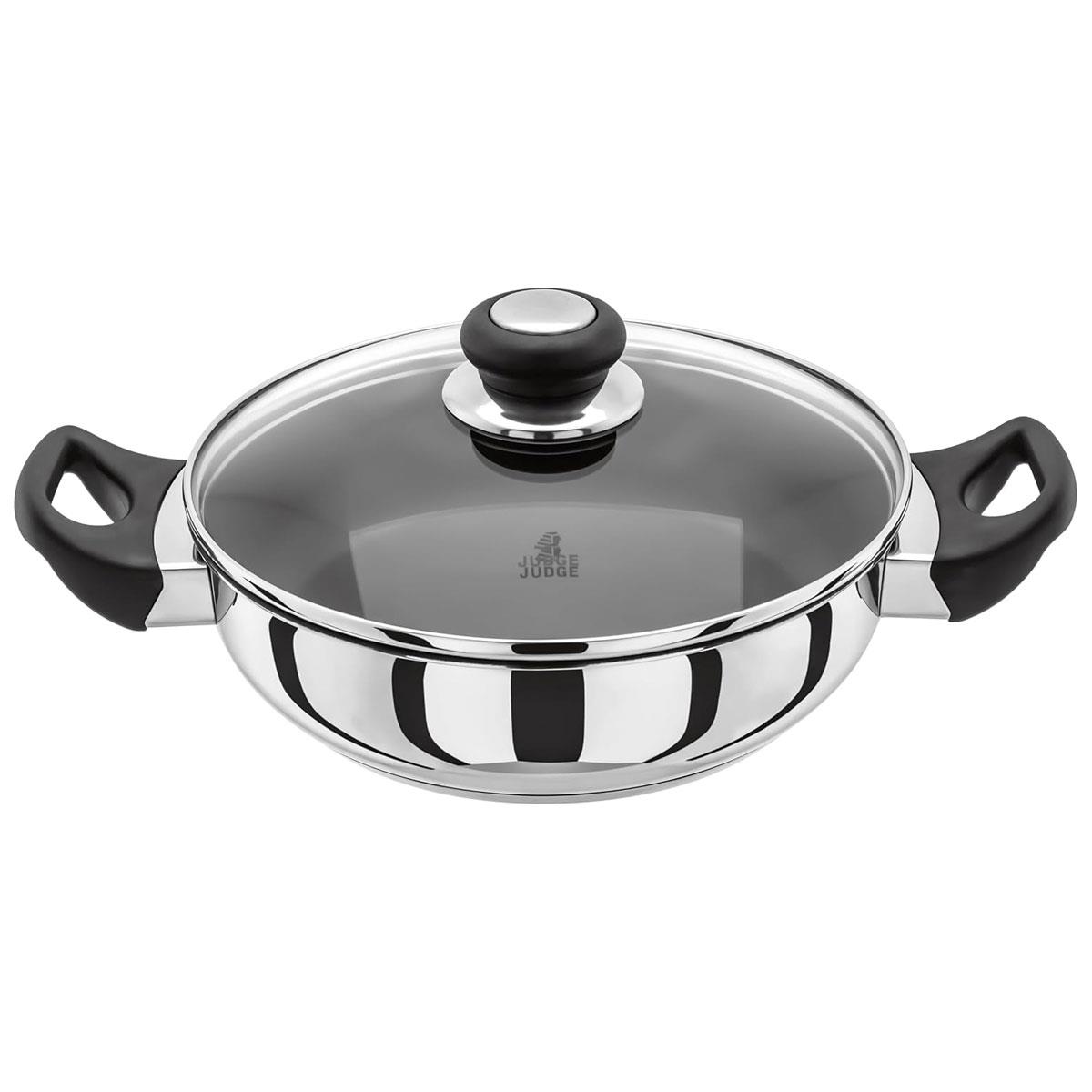 Judge Vista 24cm Non-Stick Shallow Casserole Pan with Glass Lid 2L Stainless Steel Induction & Oven Safe