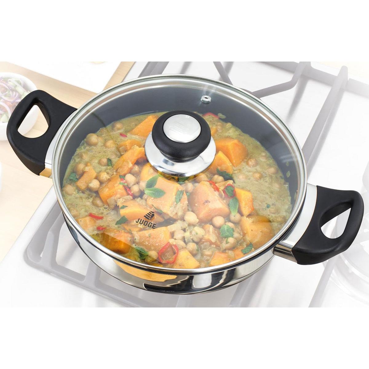 Judge Vista 24cm Non-Stick Shallow Casserole Pan with Glass Lid 2L Stainless Steel Induction & Oven Safe - Image 4