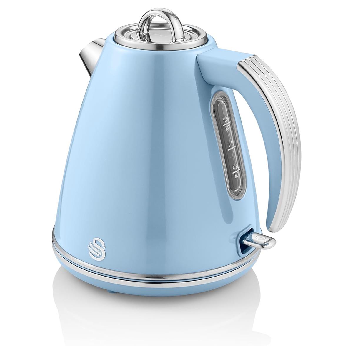 Swan Retro Electric Jug Kettle 1.5L, 3000W Fast Boil, Stainless Steel, 360° Cordless Base Blue - Image 2