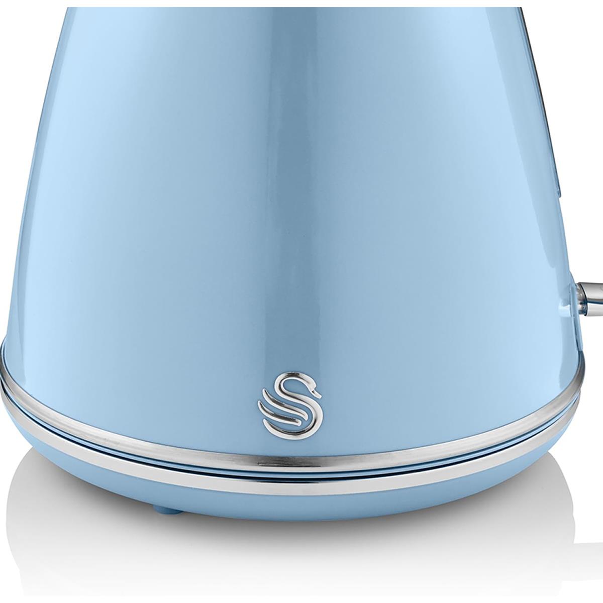 Swan Retro Electric Jug Kettle 1.5L, 3000W Fast Boil, Stainless Steel, 360° Cordless Base Blue - Image 4