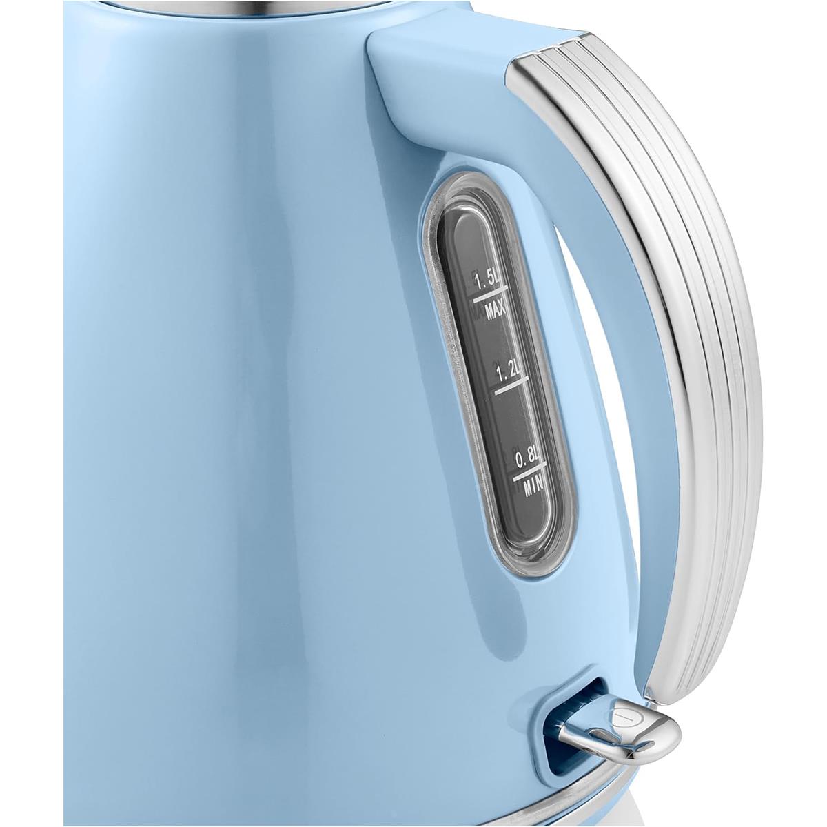 Swan Retro Electric Jug Kettle 1.5L, 3000W Fast Boil, Stainless Steel, 360° Cordless Base Blue - Image 5