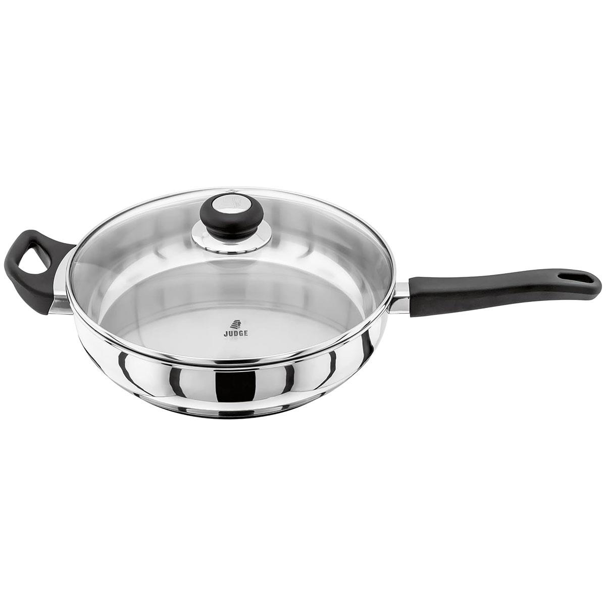 Judge Vista Stainless Steel Saute Pan 28cm 2.4L with Helper Handle Vented Glass Lid Induction & Oven Safe
