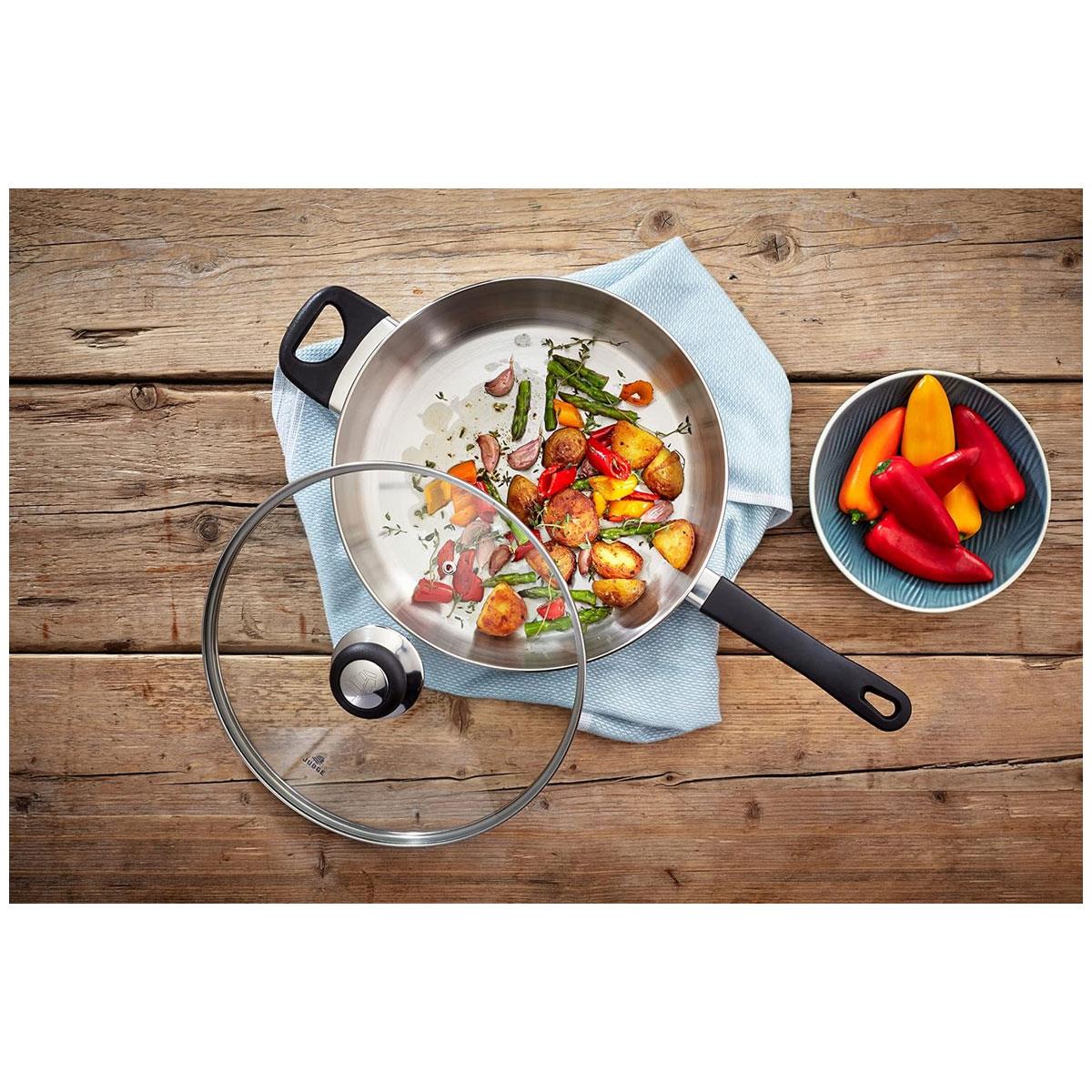 Judge Vista Stainless Steel Saute Pan 28cm 2.4L with Helper Handle Vented Glass Lid Induction & Oven Safe - Image 2