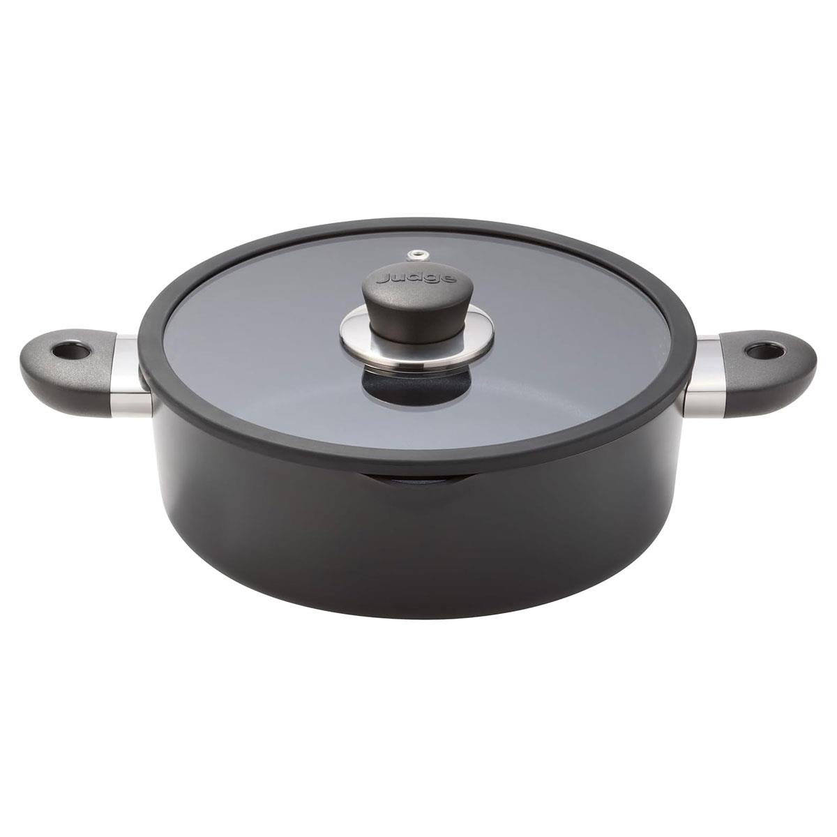 Judge Vista Ceramic Shallow Casserole Pan 24cm 2.5L Aluminium Non-Stick Black with Lid Induction Compatible