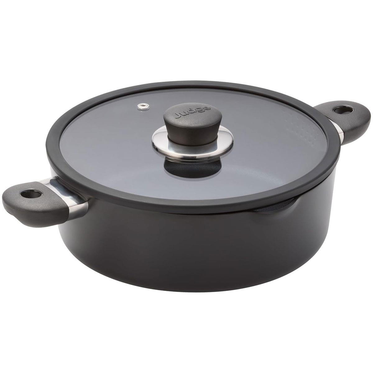 Judge Vista Ceramic Shallow Casserole Pan 24cm 2.5L Aluminium Non-Stick Black with Lid Induction Compatible - Image 2