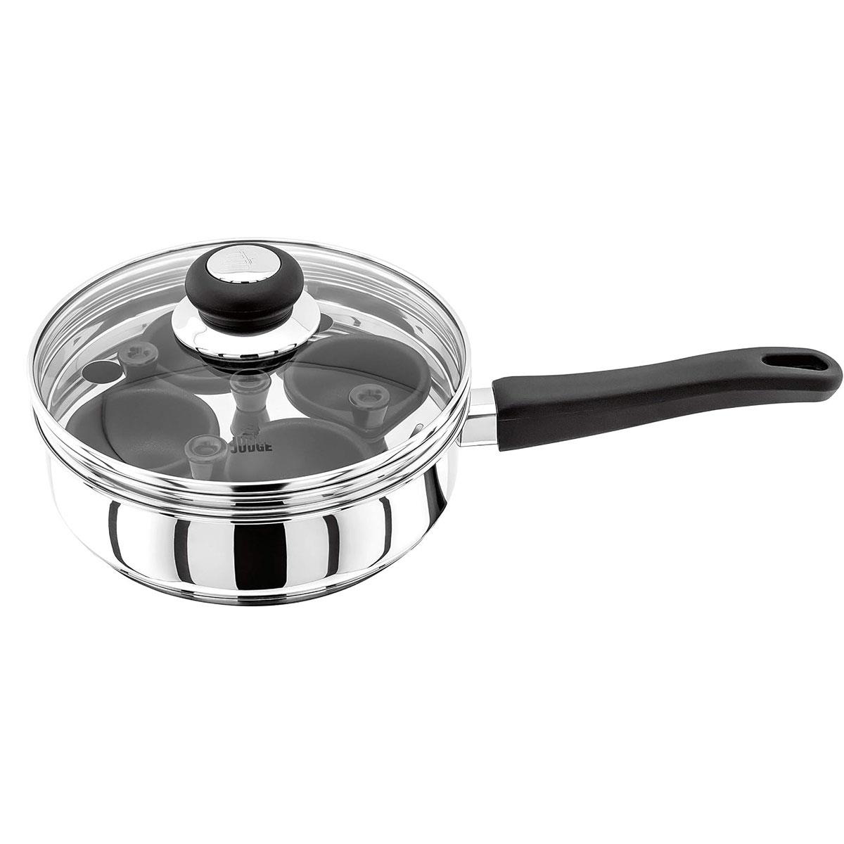 Judge Vista 4-Cup Egg Poacher & 20cm Stainless Steel Frying Pan with Vented Glass Lid Induction Ready Silver
