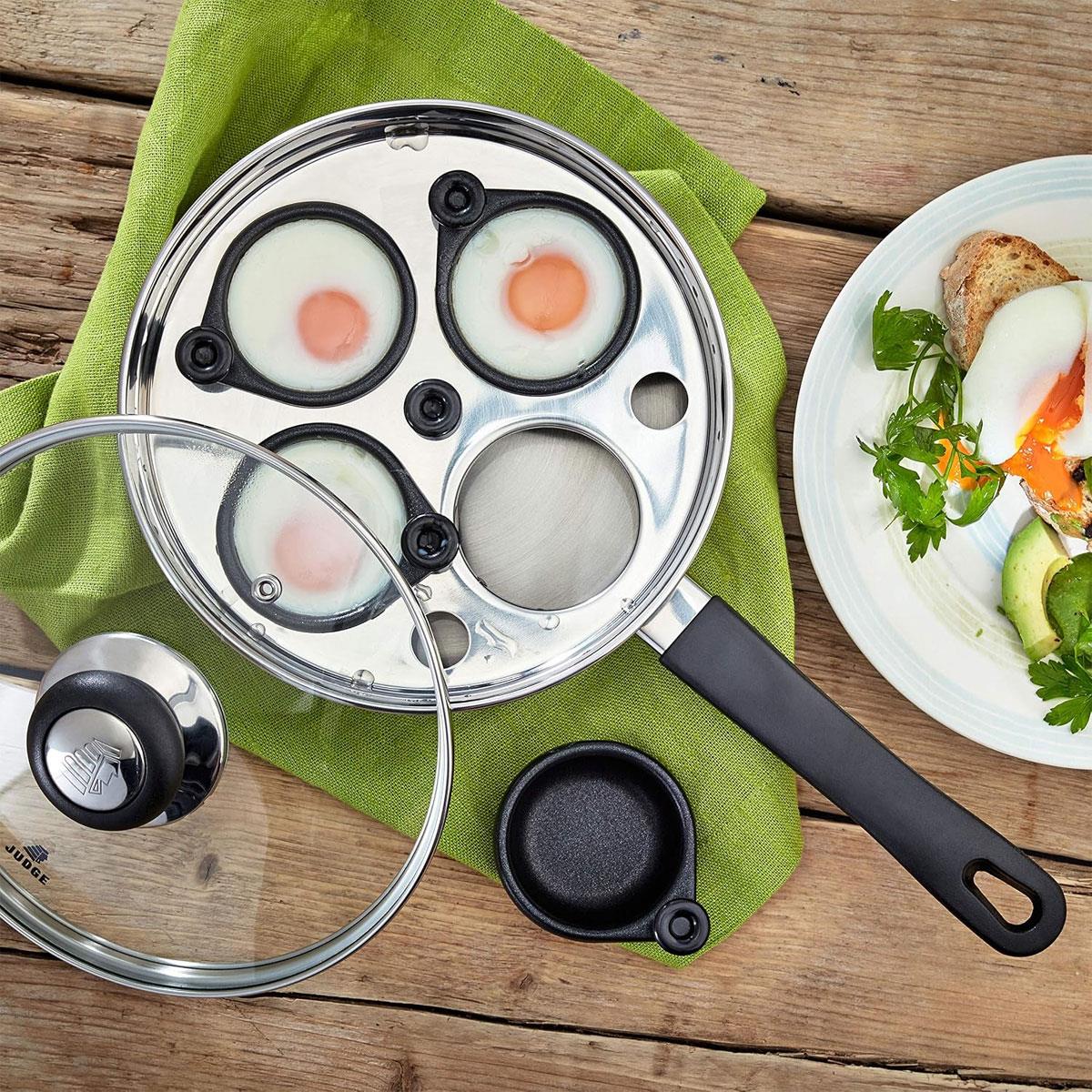 Judge Vista 4-Cup Egg Poacher & 20cm Stainless Steel Frying Pan with Vented Glass Lid Induction Ready Silver - Image 2