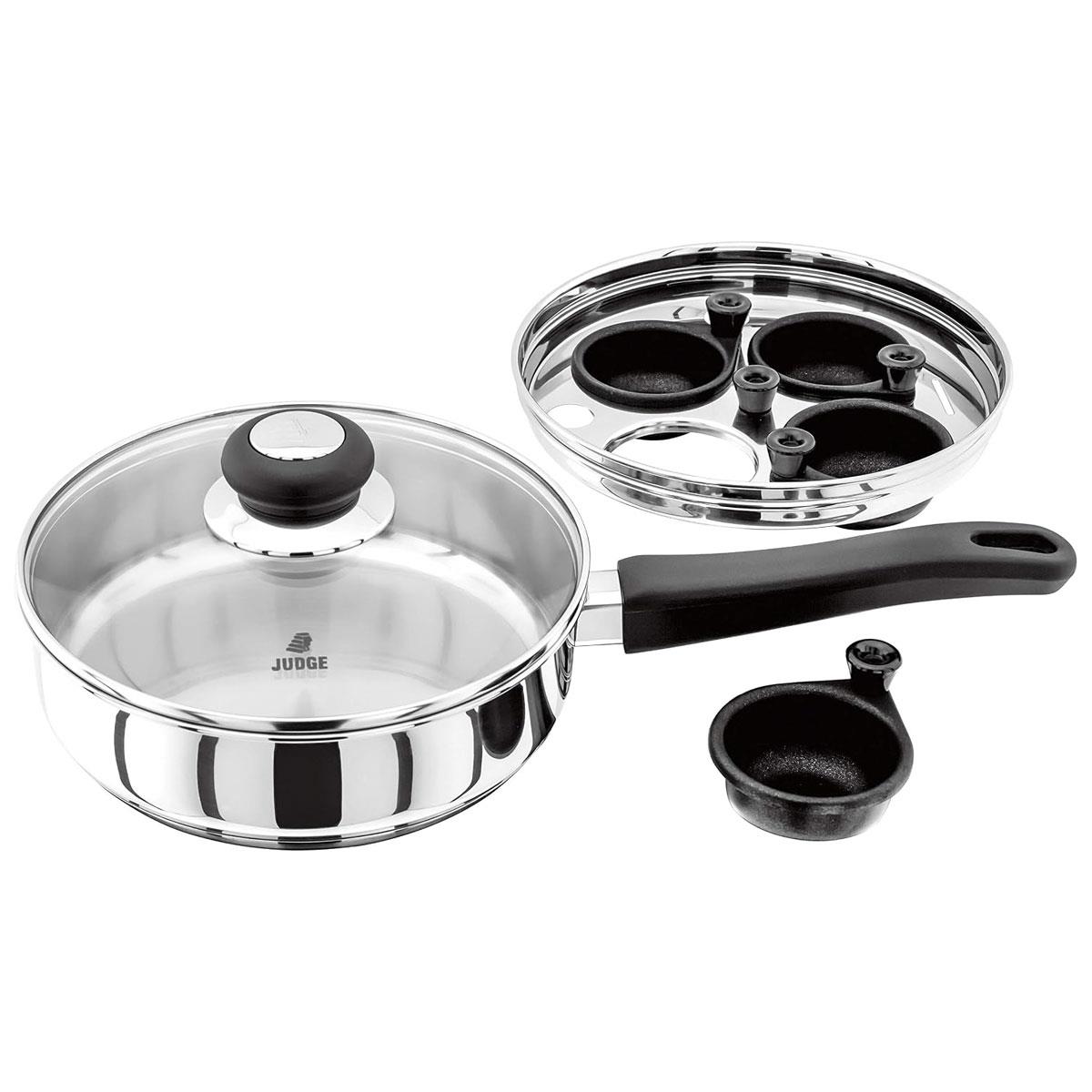 Judge Vista 4-Cup Egg Poacher & 20cm Stainless Steel Frying Pan with Vented Glass Lid Induction Ready Silver - Image 3