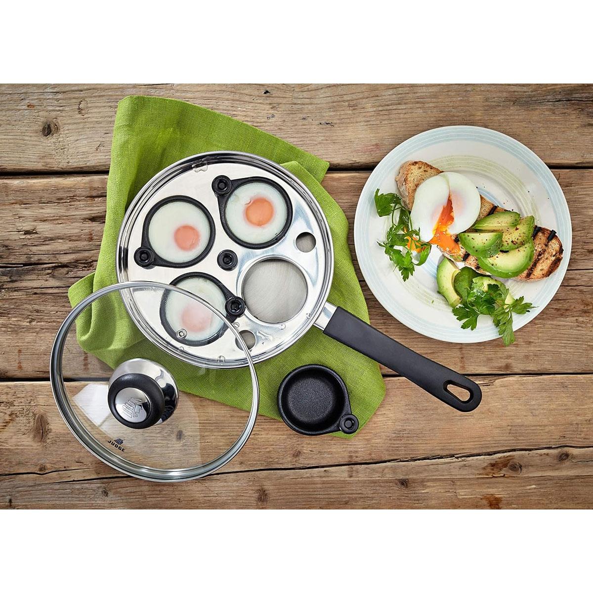 Judge Vista 4-Cup Egg Poacher & 20cm Stainless Steel Frying Pan with Vented Glass Lid Induction Ready Silver - Image 7