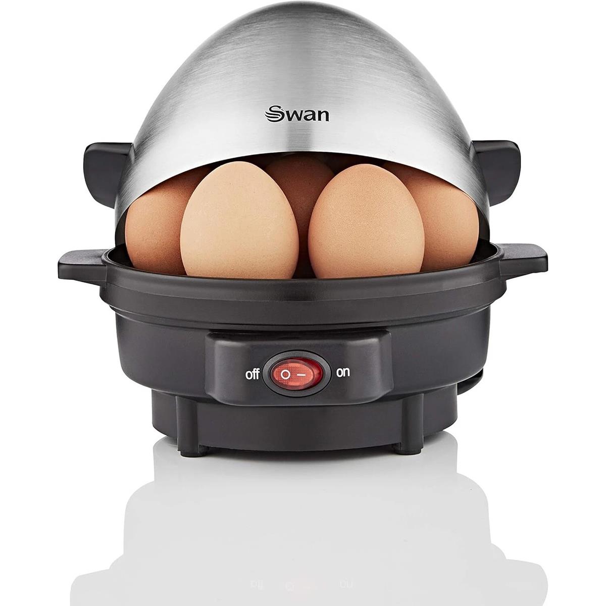 Swan Egg Boiler And Poacher 7 Egg Capacity 350W 3 Cook Settings Stainless Steel Measuring Cup And Poacher