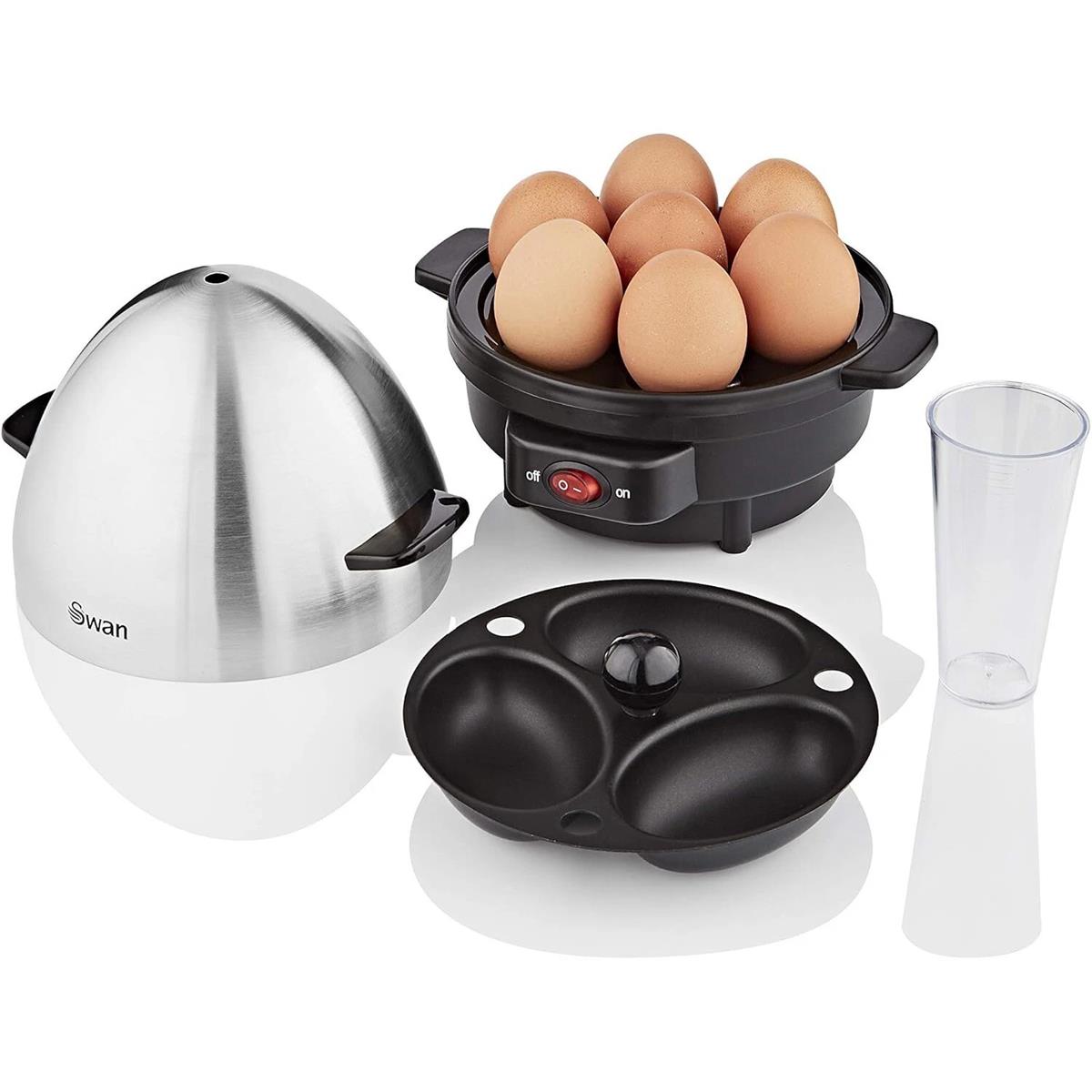Swan Egg Boiler And Poacher 7 Egg Capacity 350W 3 Cook Settings Stainless Steel Measuring Cup And Poacher - Image 3