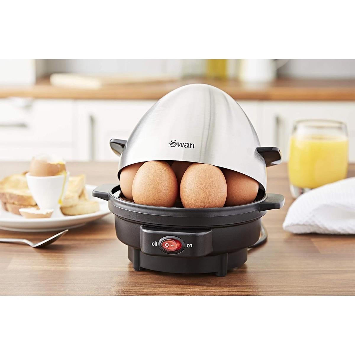 Swan Egg Boiler And Poacher 7 Egg Capacity 350W 3 Cook Settings Stainless Steel Measuring Cup And Poacher - Image 4