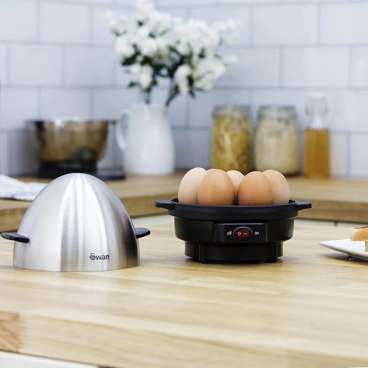 Swan Egg Boiler And Poacher 7 Egg Capacity 350W 3 Cook Settings Stainless Steel Measuring Cup And Poacher - Image 10