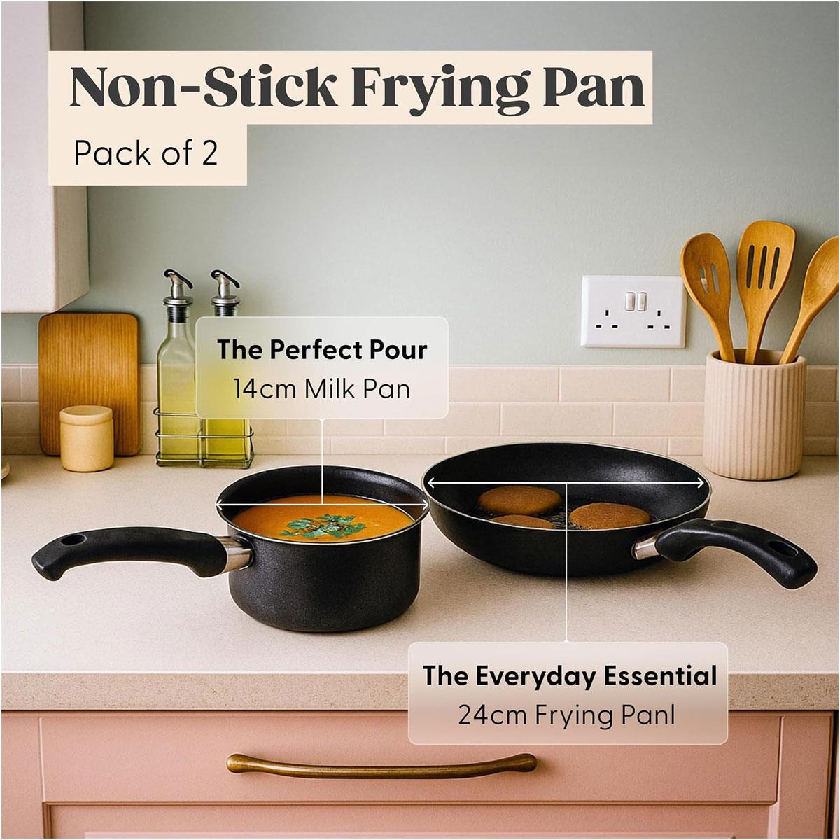 Judge Everyday 2 Piece Non-Stick Cookware Set 14cm Milk Pan & 24cm Frying Pan Teflon PFOA-Free Black - Image 2