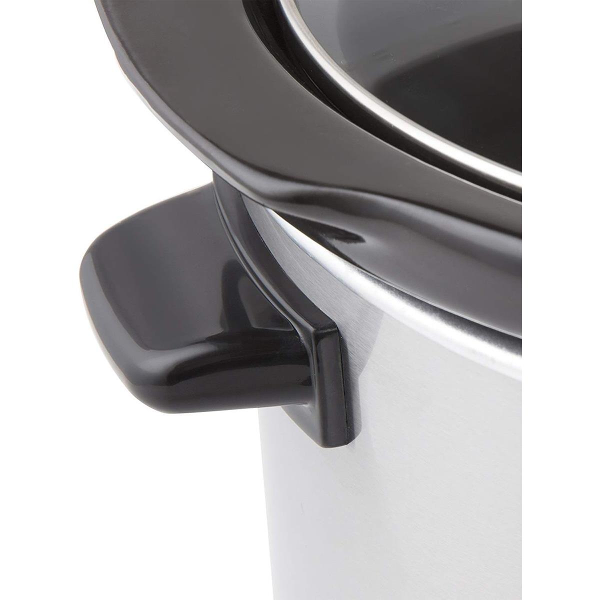 Swan Slow Cooker 6.5L 320W Stainless Steel Ceramic Inner Pot Glass Lid 3 Heat Settings Keep Warm Silver - Image 4
