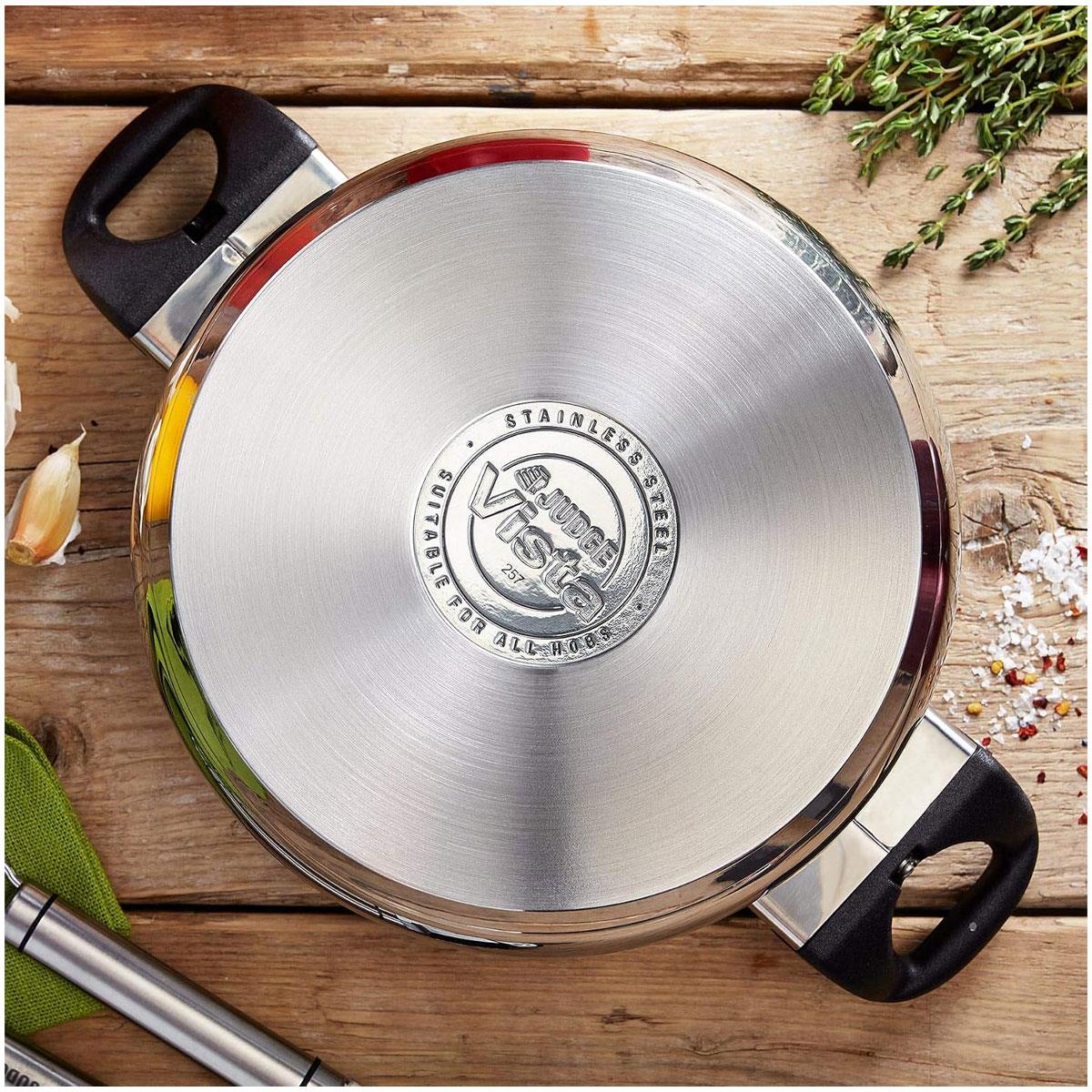 Judge Vista 28cm Stainless Steel Non-Stick Shallow Casserole Pan 3L Excalibur Coating Glass Lid Induction Ready Oven Safe - Image 4