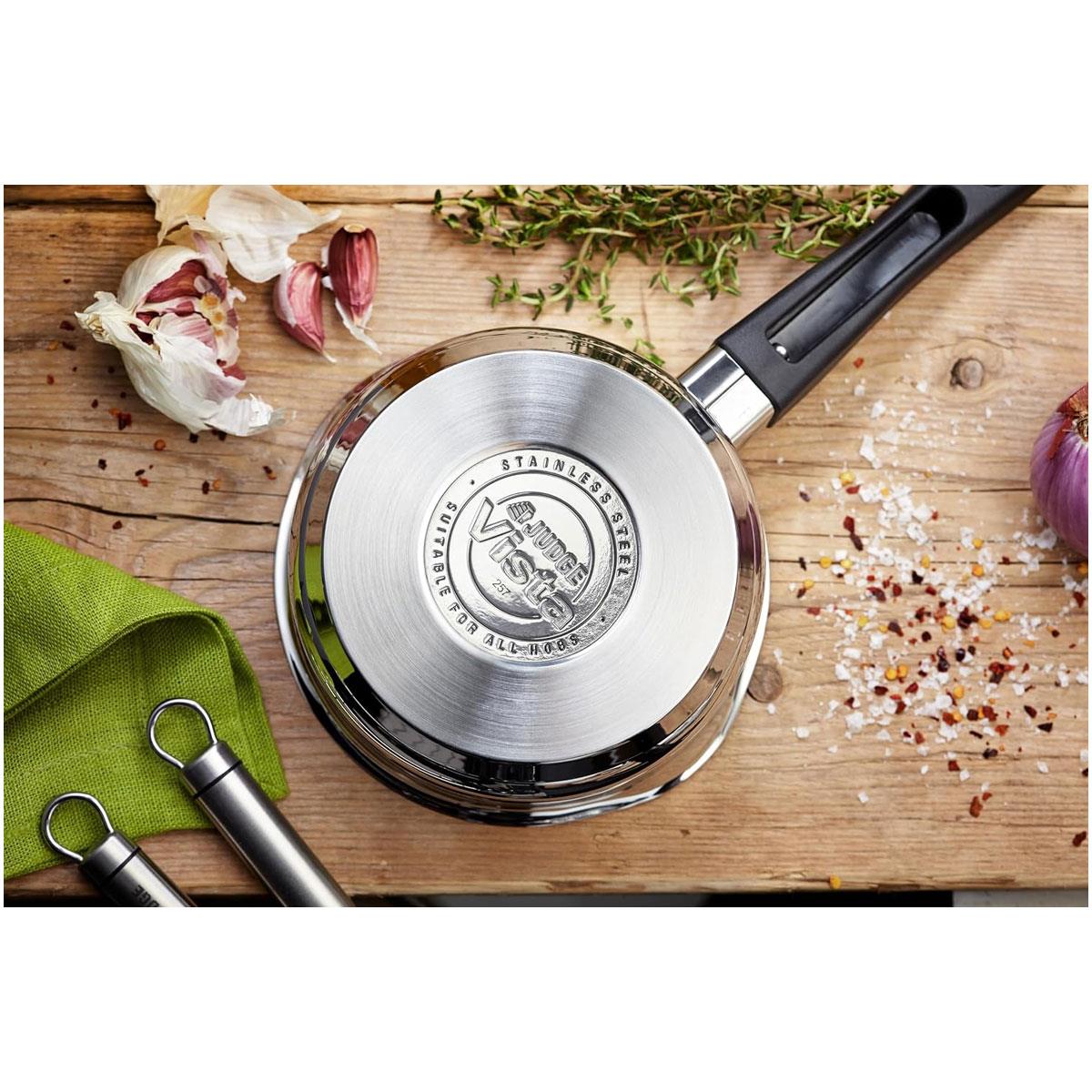 Judge Vista 16cm Stainless Steel Draining Saucepan 1.5L Straining Glass Lid Induction Ready Oven Safe Silver - Image 3