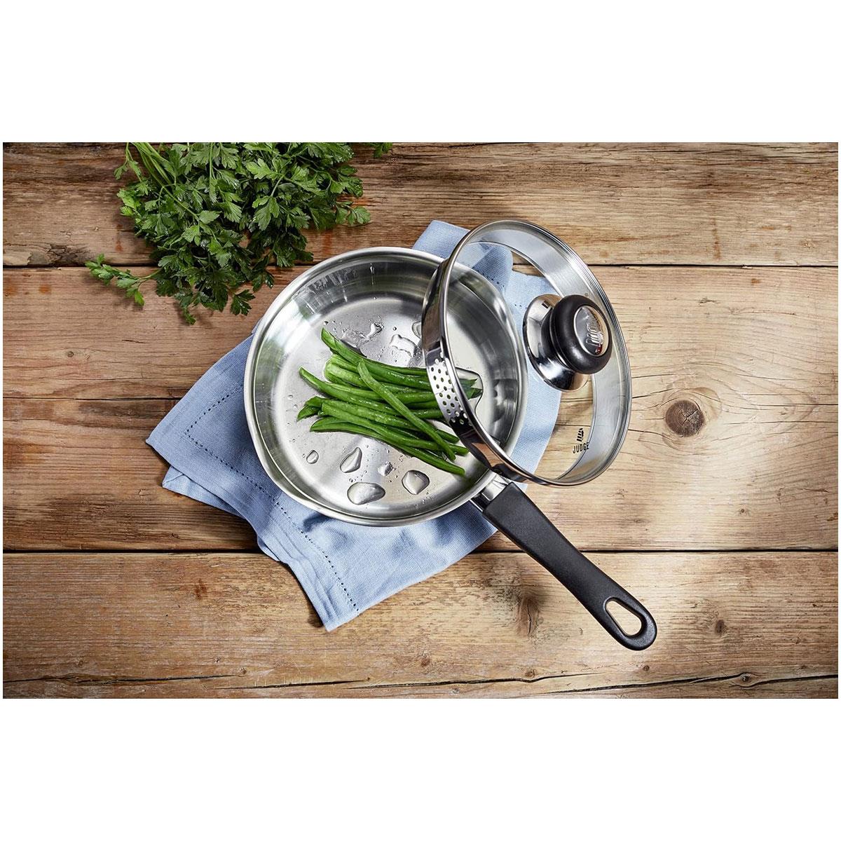 Judge Vista 16cm Stainless Steel Draining Saucepan 1.5L Straining Glass Lid Induction Ready Oven Safe Silver - Image 5