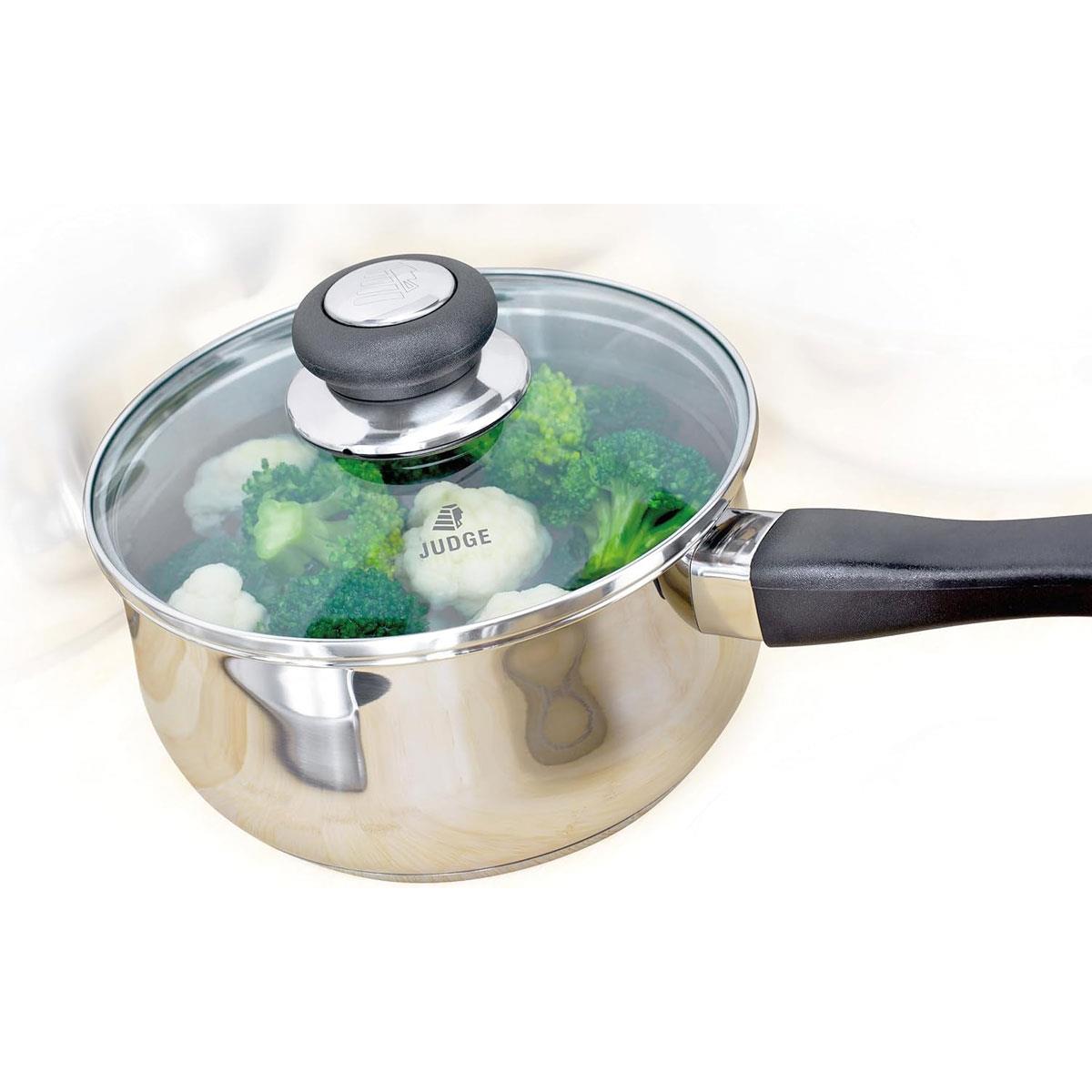 Judge Vista Stainless Steel Saucepan Set 14cm 16cm 18cm with Vented Glass Lids Induction Ready Oven Safe - Image 3