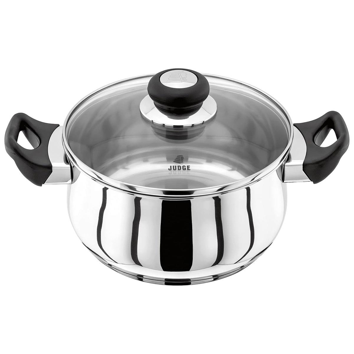 Judge Vista Stainless Steel Casserole Pot 20cm 2.4L with Vented Glass Lid Induction Ready Oven Safe