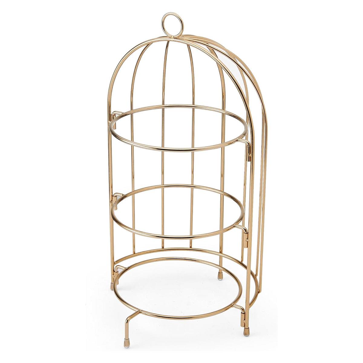 Artesa 3 Tier Afternoon Tea Cake Bird Cage Stand Gold Metal Brushed Finish 22 x 42cm