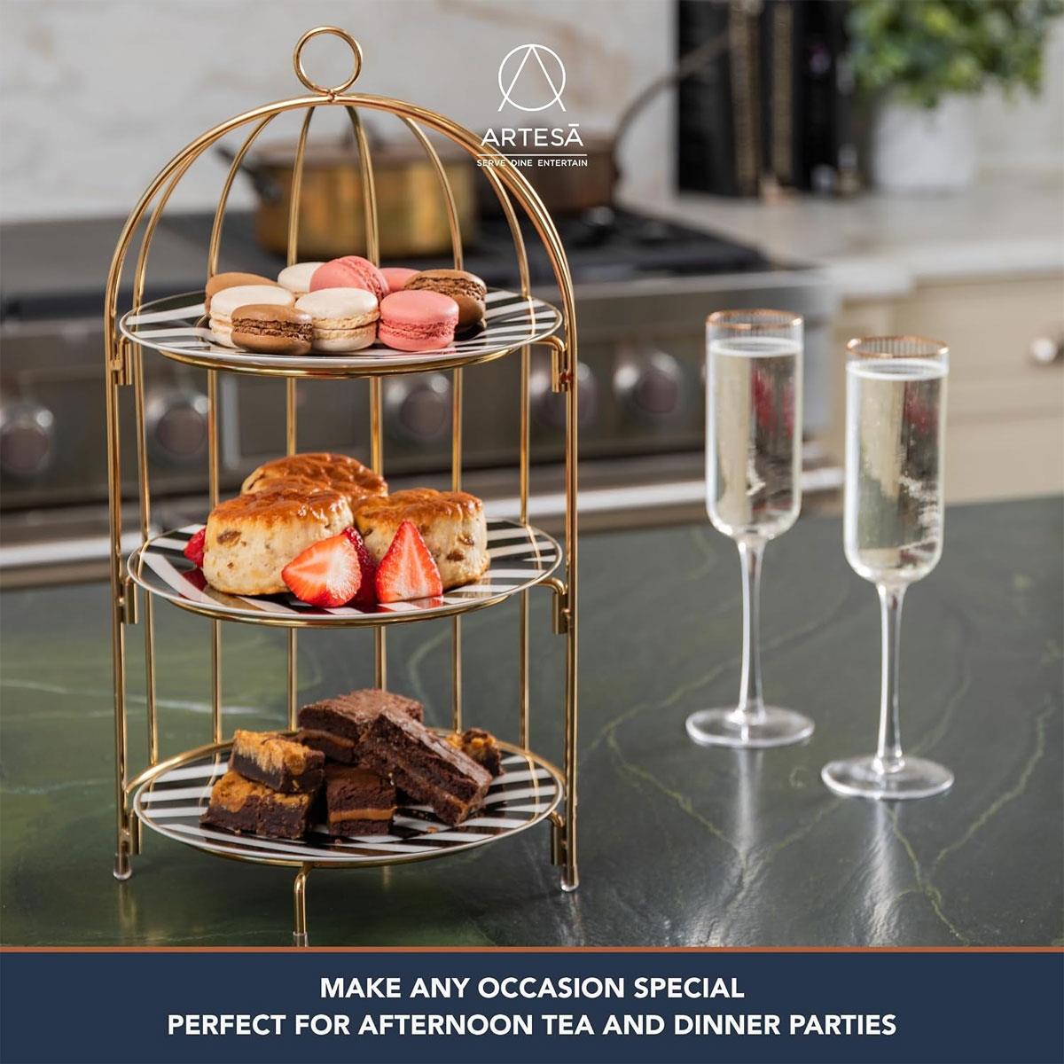 Artesa 3 Tier Afternoon Tea Cake Bird Cage Stand Gold Metal Brushed Finish 22 x 42cm - Image 4