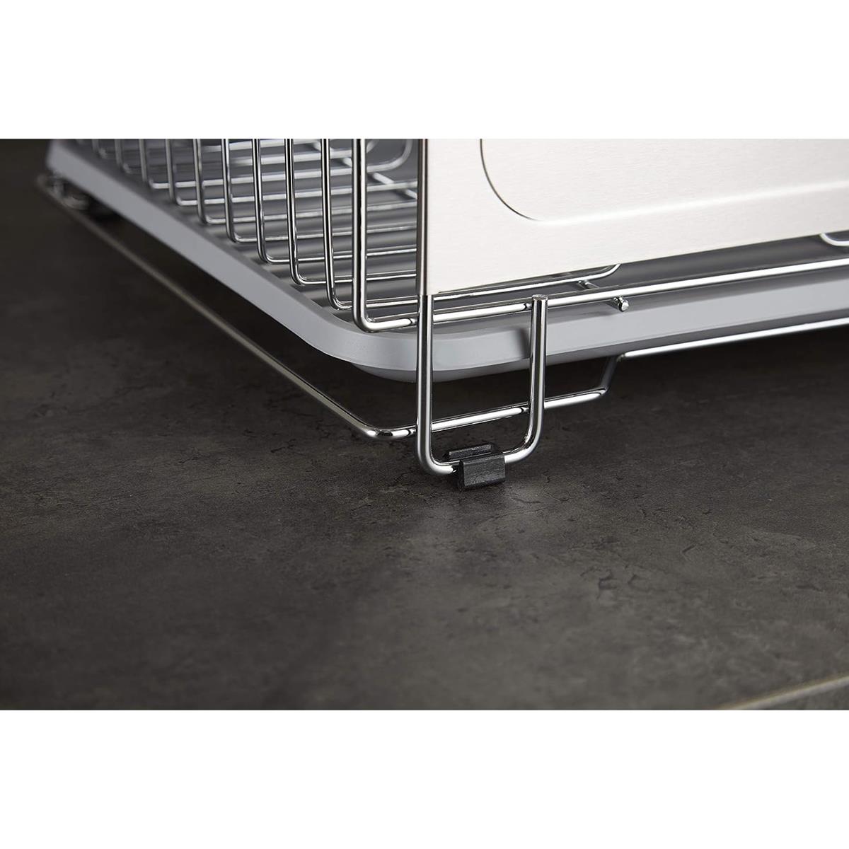 Swan Dish Drainer Rack Chrome Metal 12-Plate Capacity 2 Detachable Utensil Holders 6 Mug Holders Drip Tray Rust Resistant - Image 4