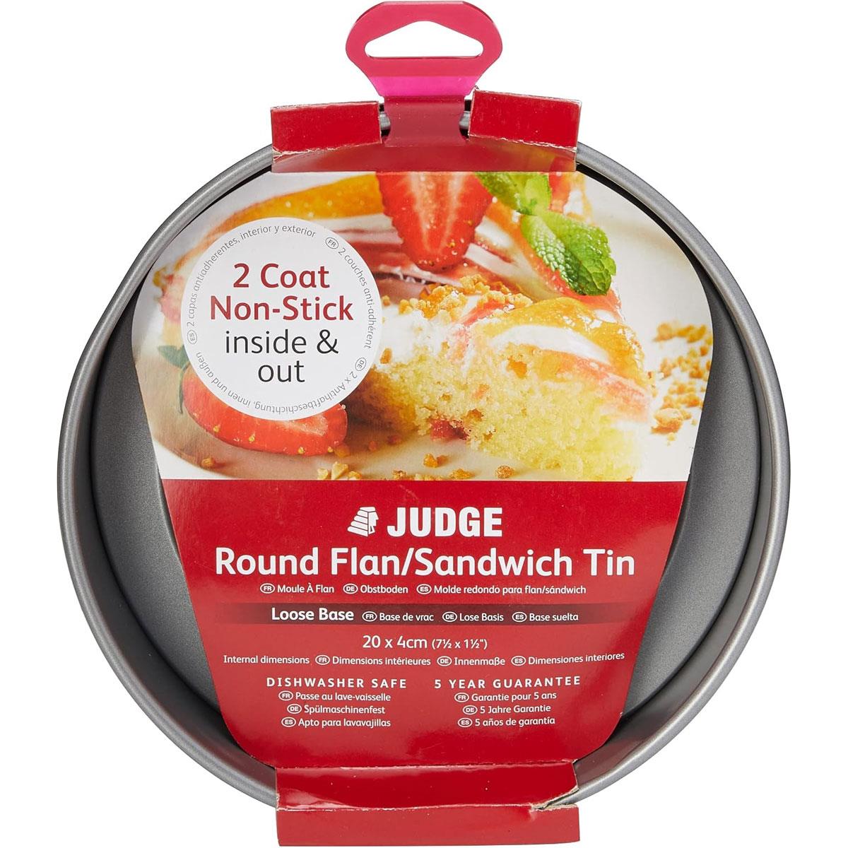 Judge Bakeware Round Flan Sandwich Tin Non-Stick Carbon Steel Loose Base Grey 20cm x 4cm - Image 3