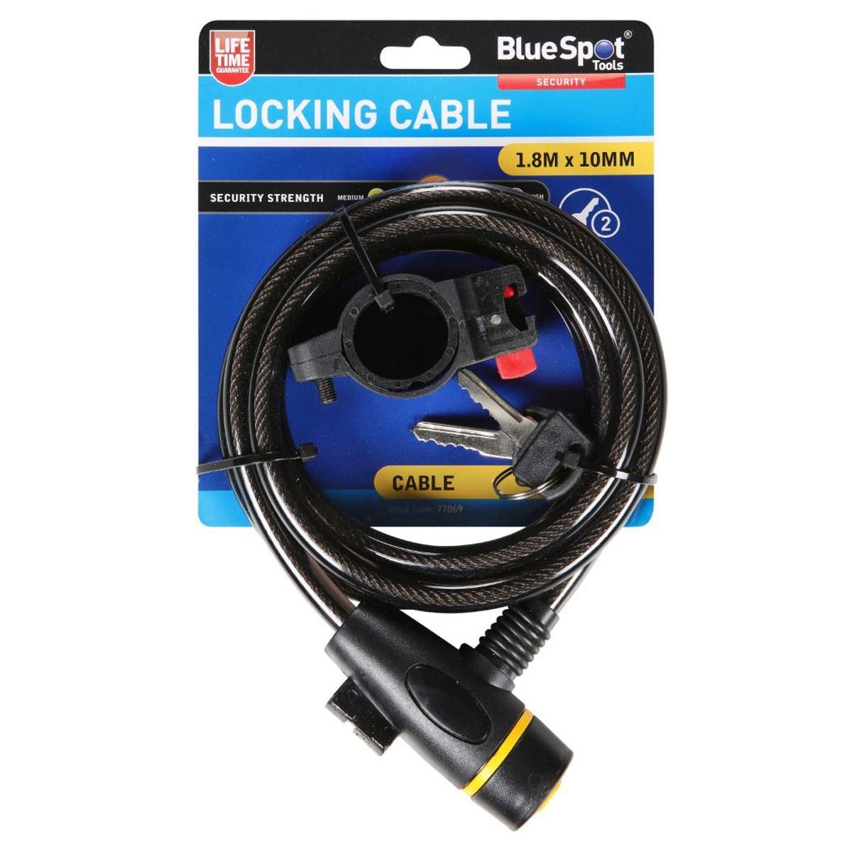 Blue Spot Tools 10mm x 1.8m Braided Steel Locking Cable with Vinyl Coating Black