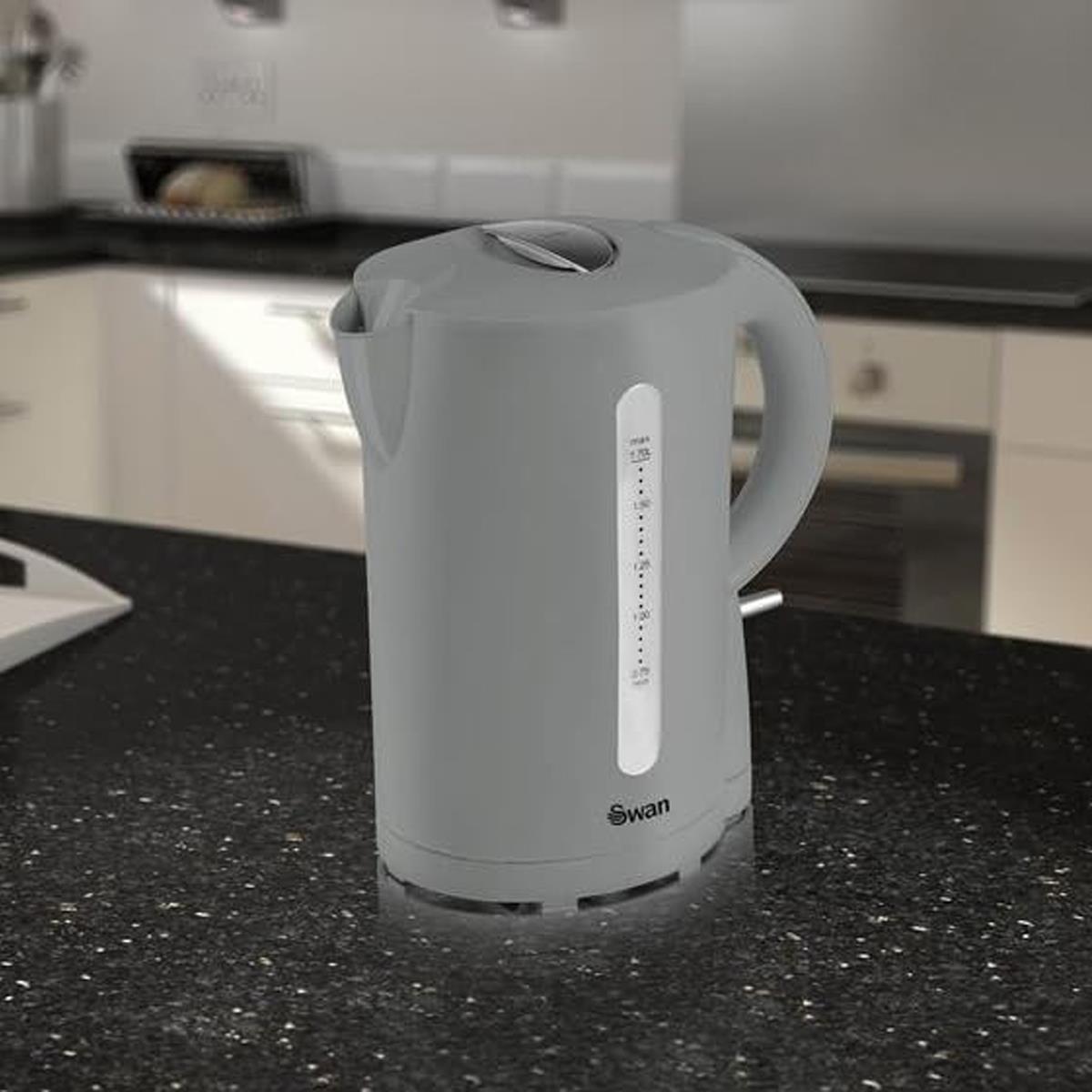 Swan Electric Jug Kettle 1.7L 2200W Rapid Boil Cordless Removable Filter Grey - Image 2