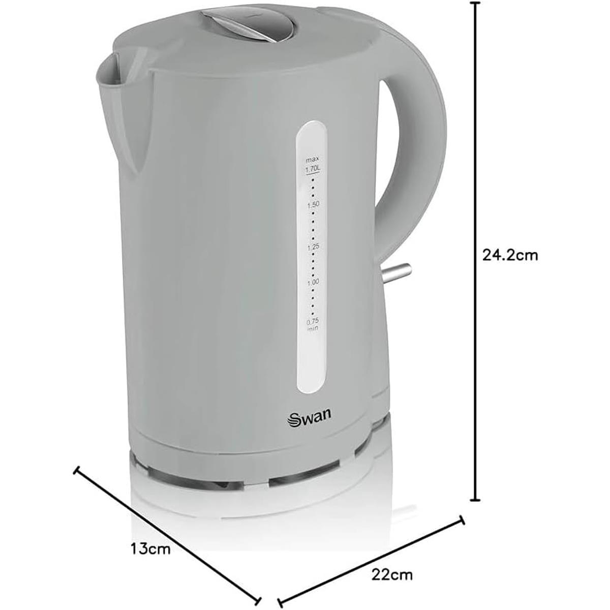 Swan Electric Jug Kettle 1.7L 2200W Rapid Boil Cordless Removable Filter Grey - Image 3