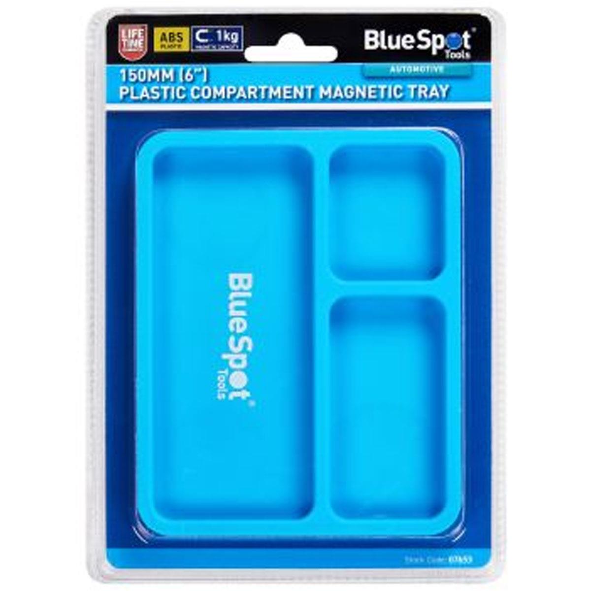 Blue Spot Tools 150mm 6" ABS Plastic Magnetic Parts Tray with 4 Magnets 1kg Capacity Blue