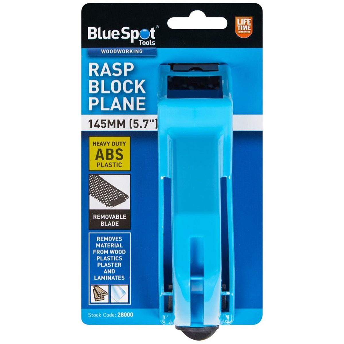 Blue Spot Tools Rasp Block Plane 145mm (5.7 Inch) Heavy Duty ABS Plastic Removable Metal Rasp Blade Blue - Image 2