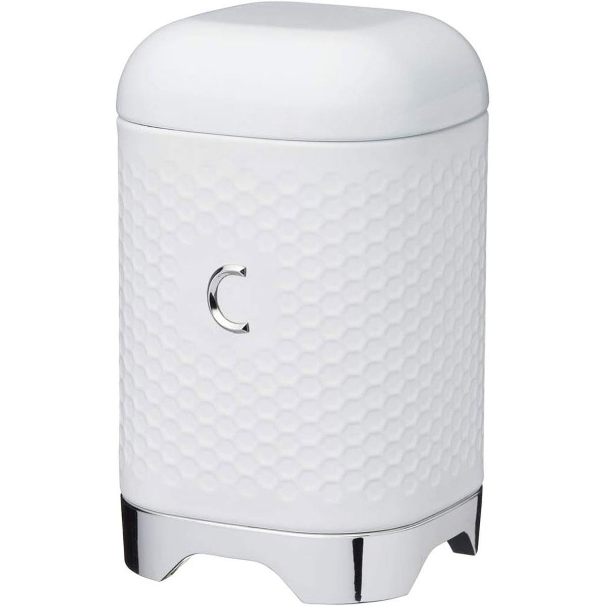 KitchenCraft Lovello Textured Coffee Canister Geometric Hexagon Pattern Carbon Steel Ice White 1.78 L