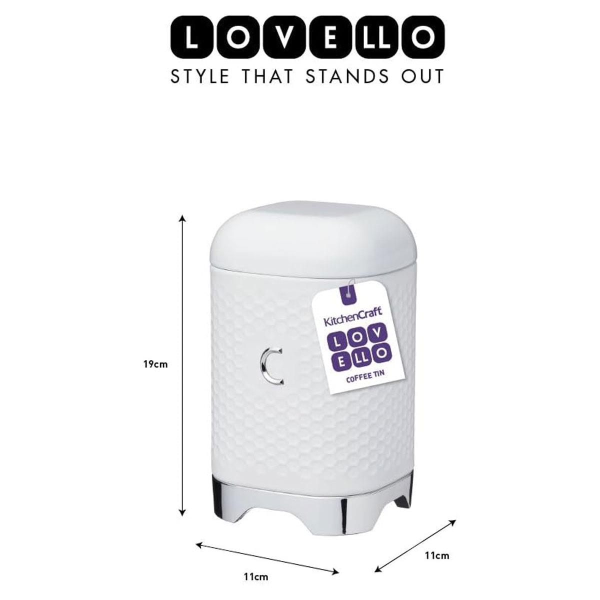 KitchenCraft Lovello Textured Coffee Canister Geometric Hexagon Pattern Carbon Steel Ice White 1.78 L - Image 2