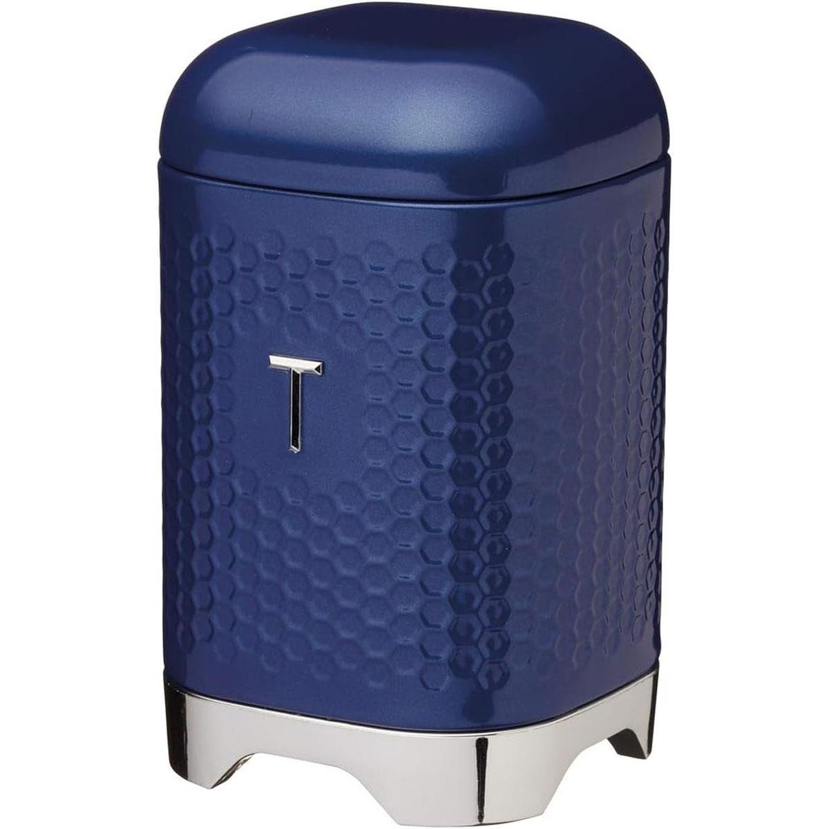 KitchenCraft Lovello Textured Tea Caddy Geometric Hexagon Carbon Steel 1.5L Midnight Navy 11 x 11 x 19 cm